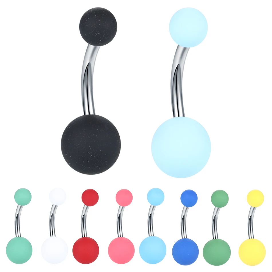 

50pcs/lot Steel Colorful Belly Bars Piercing Matte Ball Navel Ring Stud for Women Belly Button Sexy Nombril Piercings Lot 14G