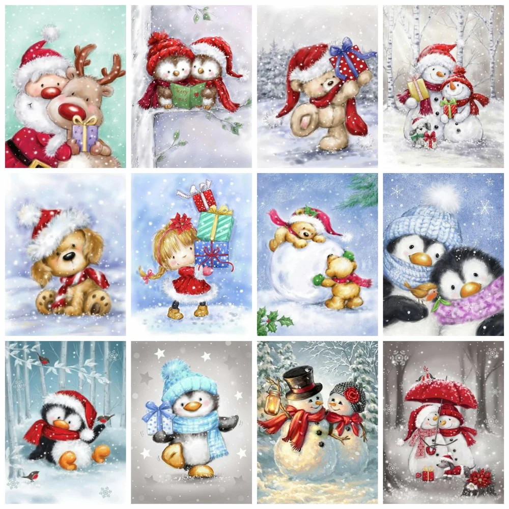 

Алмазная живопись Huacan с изображением снеговика 5d, алмазная вышивка, мозаика, рождественские животные, вышивка крестиком, домашний декор