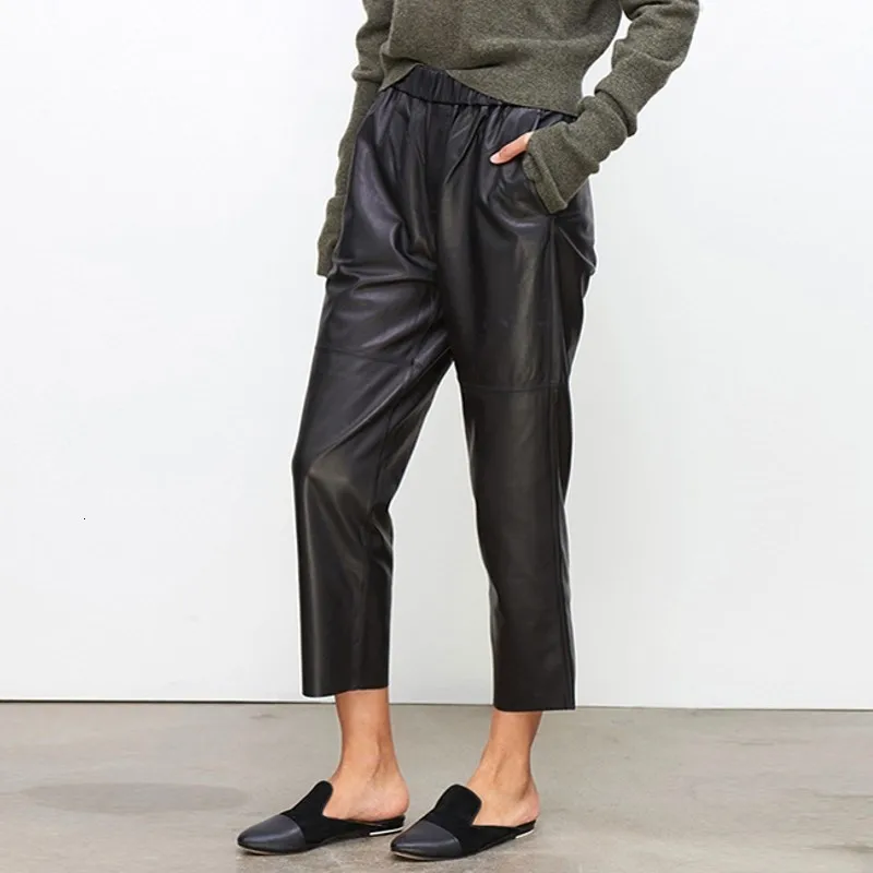 Брюки женские из натуральной кожи модные роскошные свободные штаны овчины