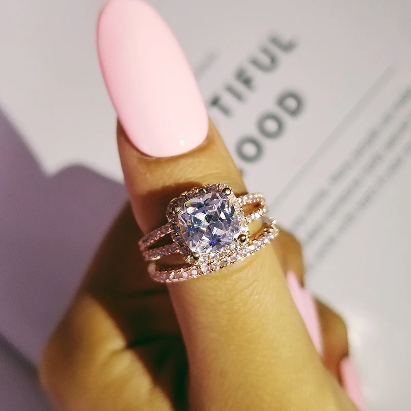 Розовое золото Цвет 925 серебро обручальное кольцо комплект ювелирных изделий для