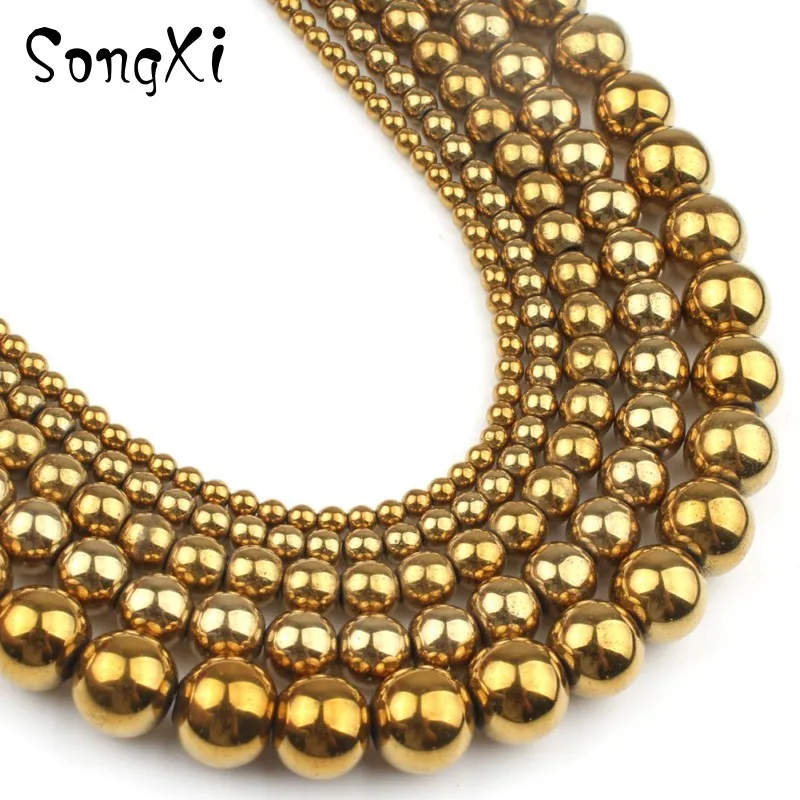 Натуральные круглые бусины золотые из гематита для изготовления ювелирных