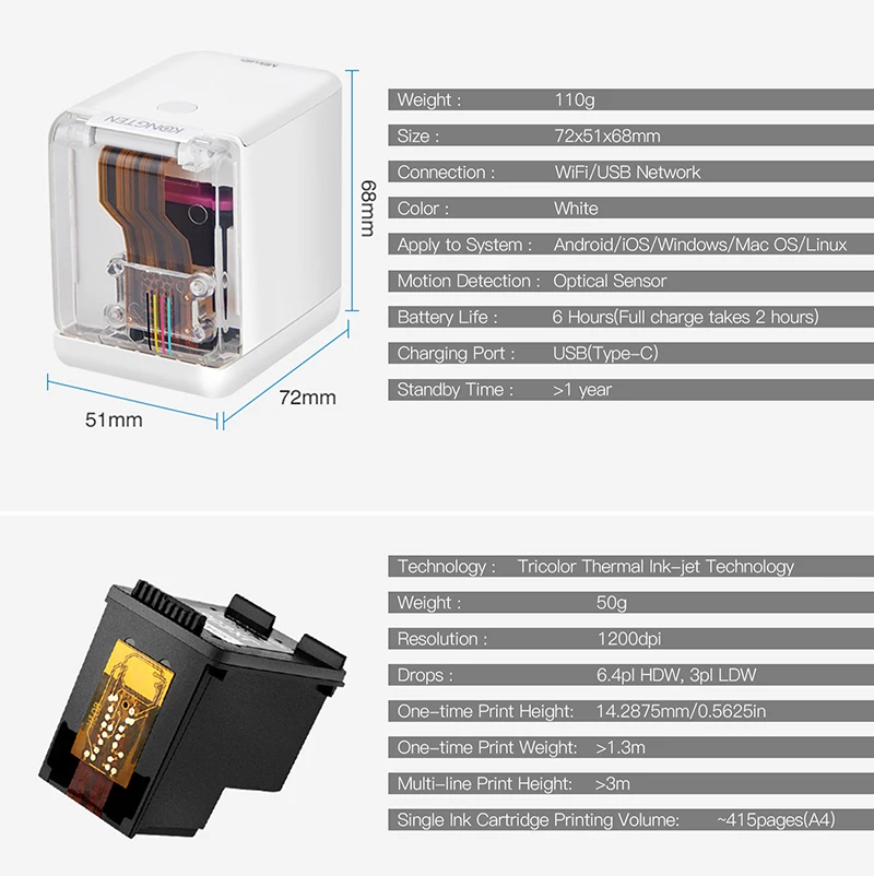 Impressora a Cores Imagens de Texto Impressora a Jato Impressão sem Fio Mais Novo Atualizado Mini Impressora Portátil Impressão Smartphone Tinta 2022 6 High Quality Beleza e saúde