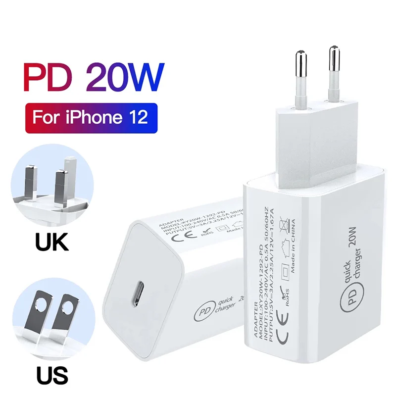 

US/EU/UK Quick Charge 3.0 QC PD Charger 20W QC4.0 QC3.0 USB Type C Fast Charger For IPhone 12 Pro Max Mini Xiaomi Phone Charger
