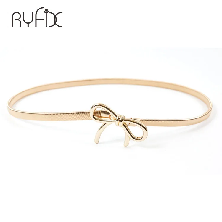 Gold/Silver Belts for Women Fashion Metal Belt Bow Clasp Front Stretch Spring Waist Strap Skinny Elastic Waistband BL201809
