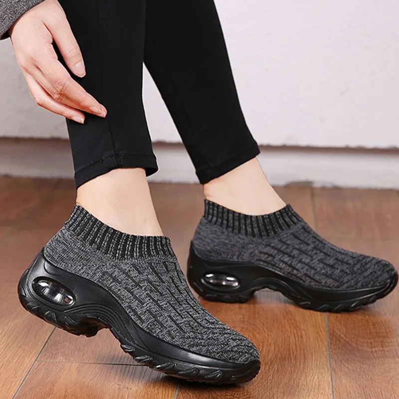 

Женские вязаные кроссовки из Вулканизированной Ткани, эластичная дышащая обувь на платформе, без шнуровки