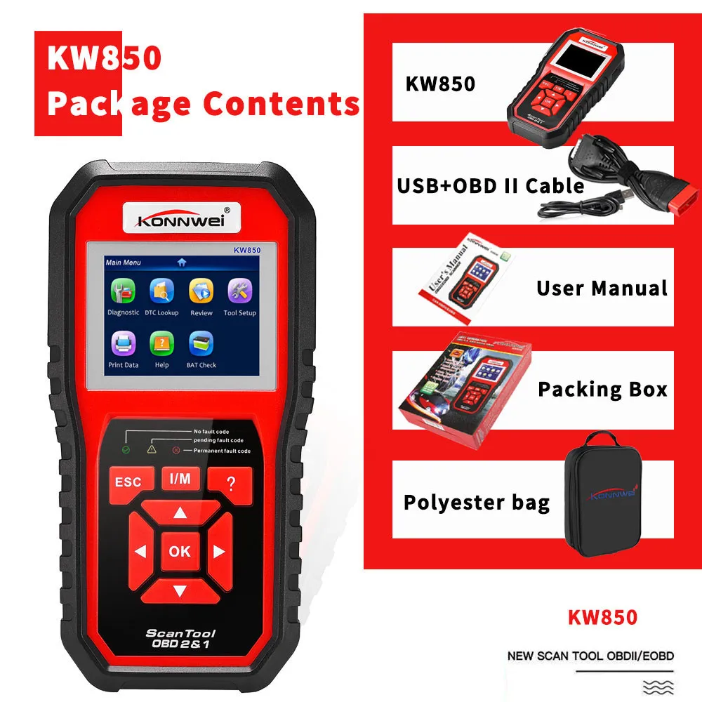 KONNWEI KW850 Автосканер OBD 2 OBD2 автомобильный сканер многоязычный автоматический диагностический сканер лучше AL519 NT301 OBD2 сканер
