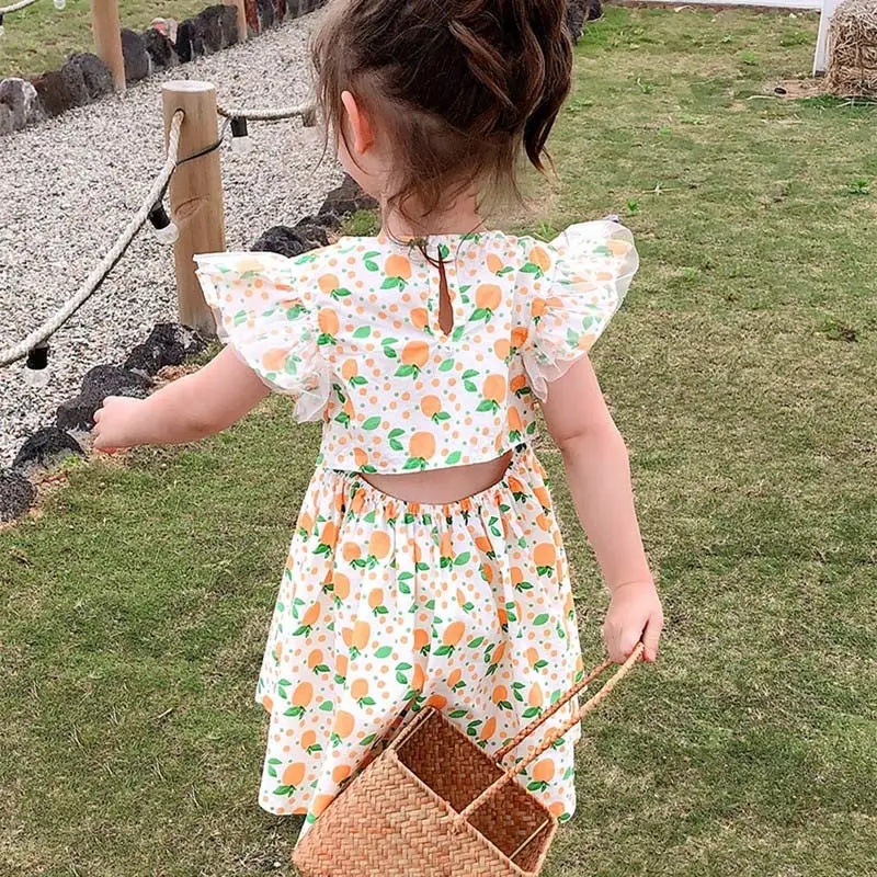 

Keelorn Girls Casual Dresses Korean Fashion Kids Girl Party Costumes Flying Sleeve Children Floral Backless Summer Vestidos 2021