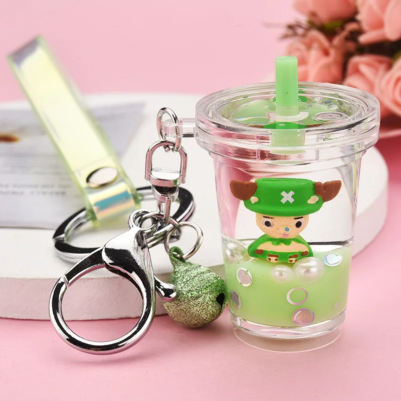 Acrylic Quicksand Milk Tea Cup Keychain Creative Floating Cartoon Chopper Anime Keyring for Men Boy Bag Pendant Key Chains Gifts | Украшения