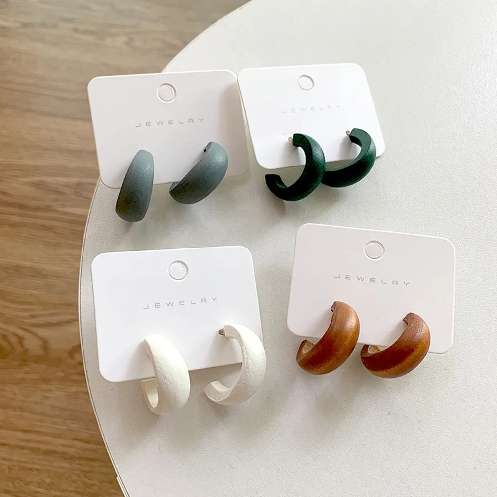 Милые матовые деревянные серьги в форме Луны геометрические C-образные винтажные