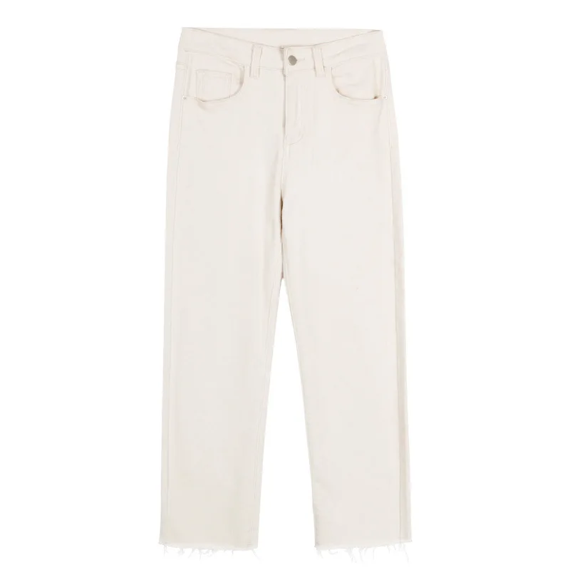 

2020 Spring Casual Beige High Waist Women Jeans Fashion Vintage Autumn White Cotton Straight Denim Pants Mom Jeans for Women