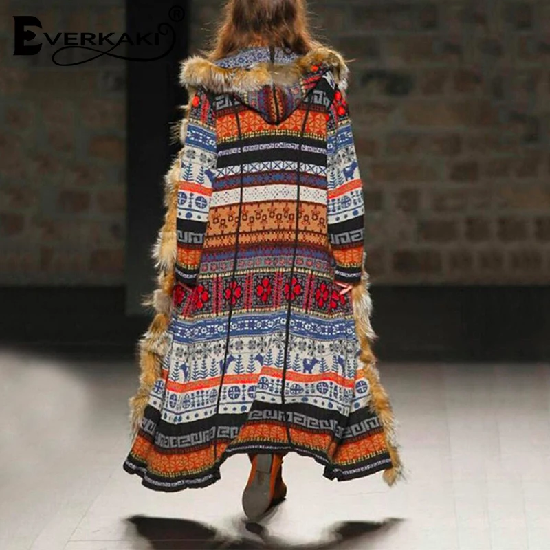 Everkaki Boho меховое плотное пальто, куртки для женщин, зимние шикарные женские свободные винтажные богемные длинные пальто, куртка, верхняя одежда для женщин, новинка
