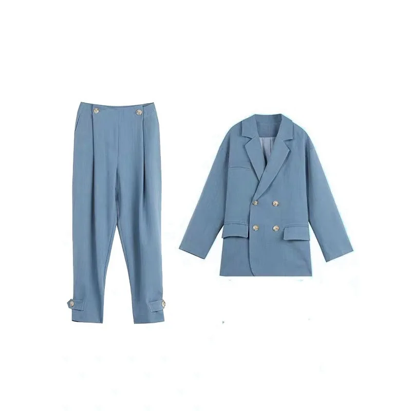

Women's pants suits woman suits 2-piece double-breasted blazer+ pants female casual business uniforms костюм женский брючный