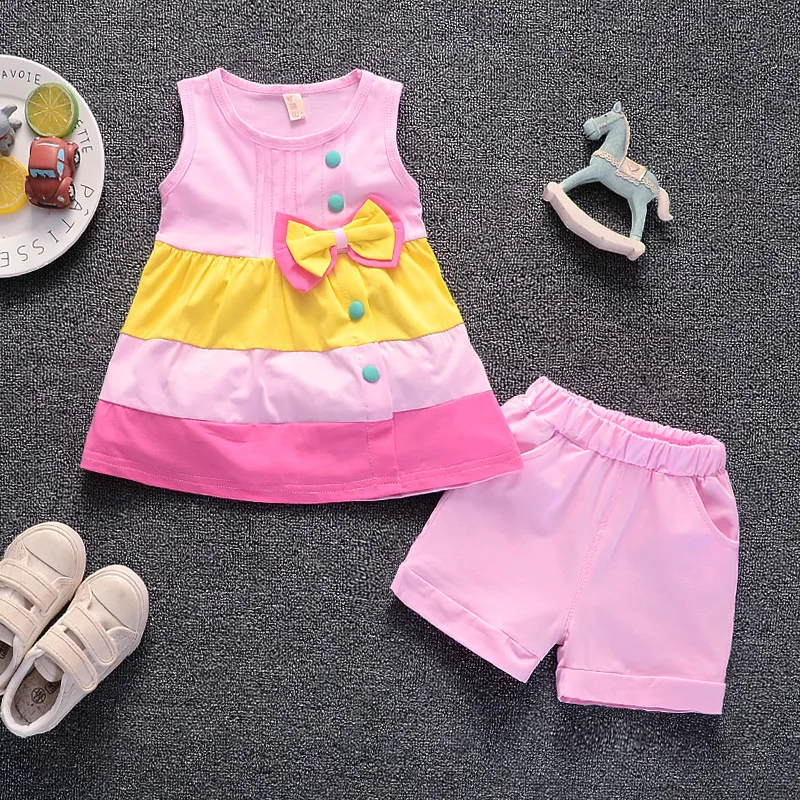 Baby girls clothes set summer new fashion sleeveless plaid tops+shorts 2pcs infant toddler outfits 1-4Y children clothing | Мать и