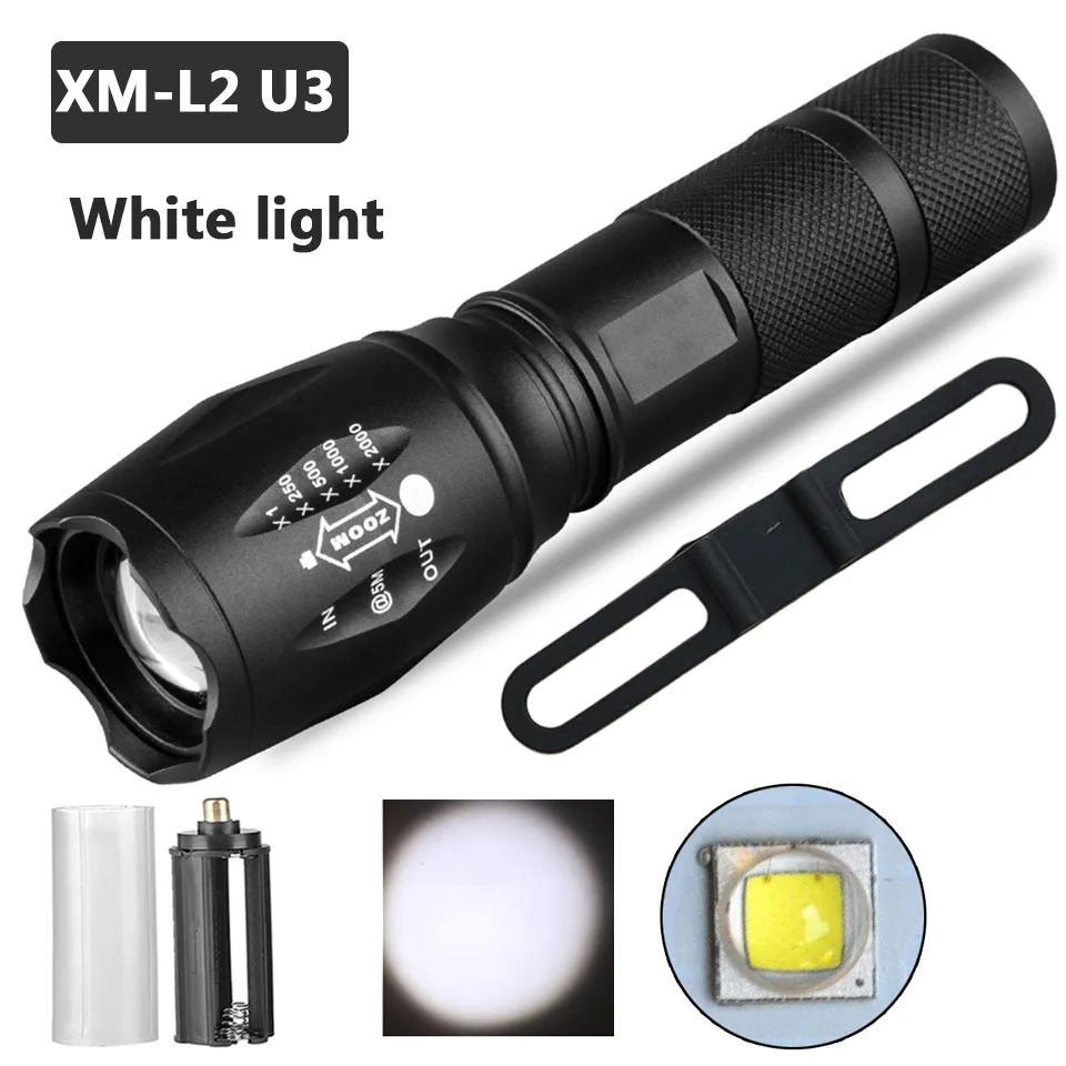 White U3 Z90+ 8000LM XM-L2 U3 T6 Q5 мощный Водонепроницаемый тактический светодиодный вспышка светильник Портативный фонарь светильник Lanternas 18650 типа AA или AAA батарея - Испускаемый цвет: White U3