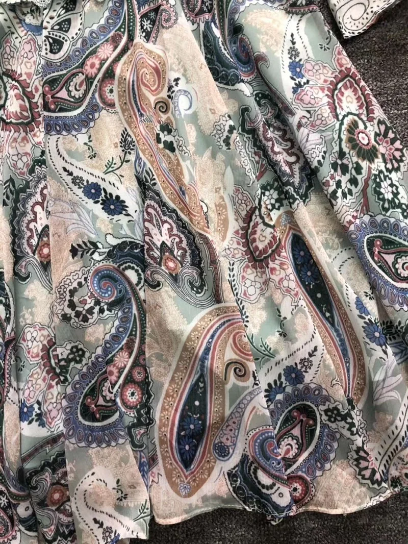 

Boho Dress 2020 Summer Style Ladies Sexy V-Neck Vintage Prints Appliques Lace Patchwork Flare Sleeve Slim