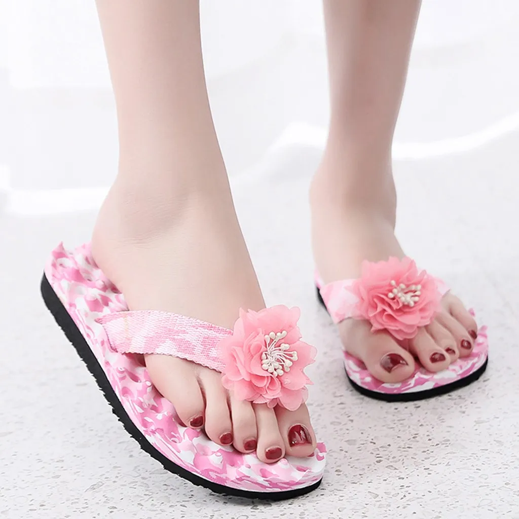 Женская обувь на плоской подошве пляжные тапочки женские шлепанцы с цветами