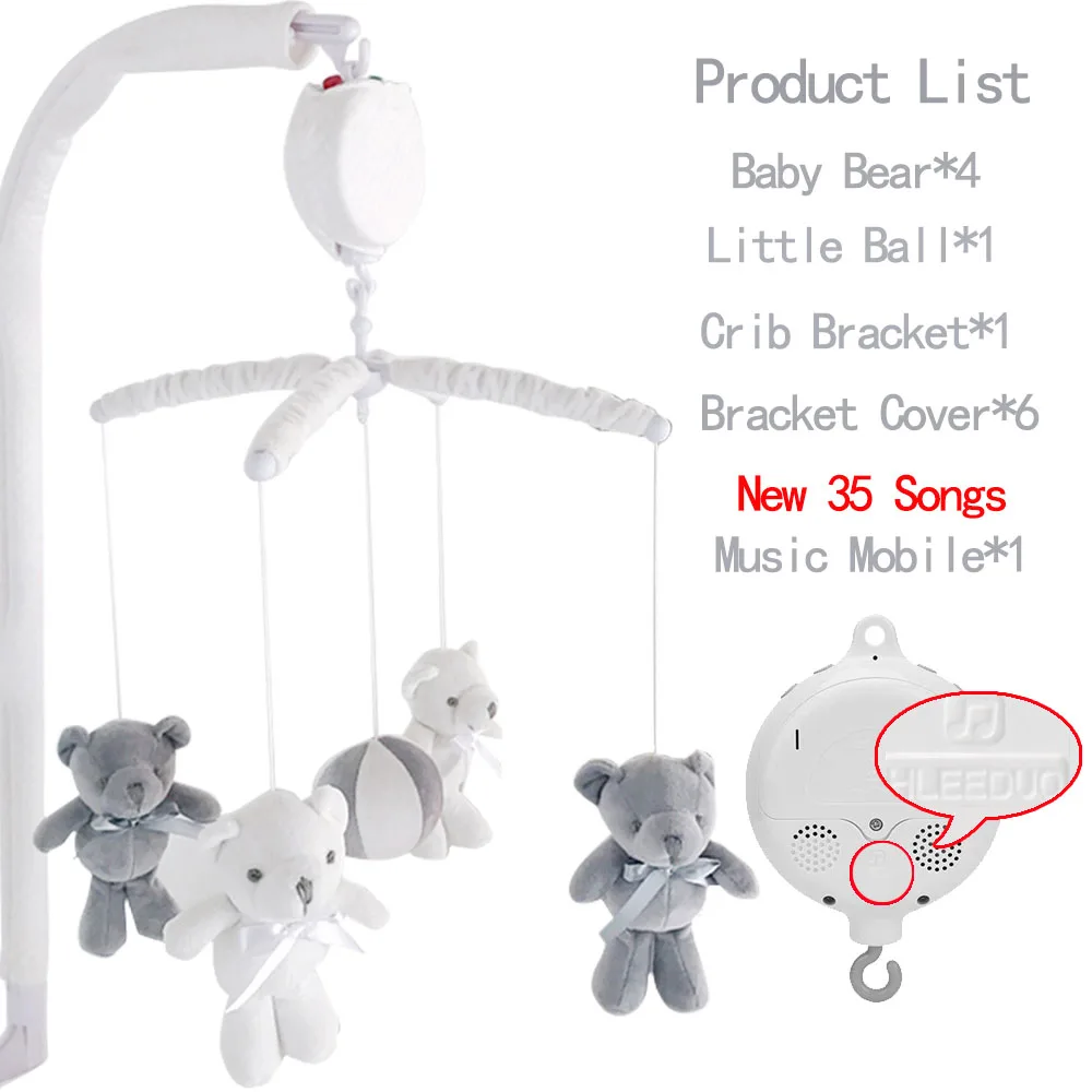13Pcs Bear Baby Rattles Crib Mobile White Rattles Bracket Set 0-12M Baby Toys Remote Controll Clockwork Music Box Bed Bell Toy - Цвет: WJ3329E