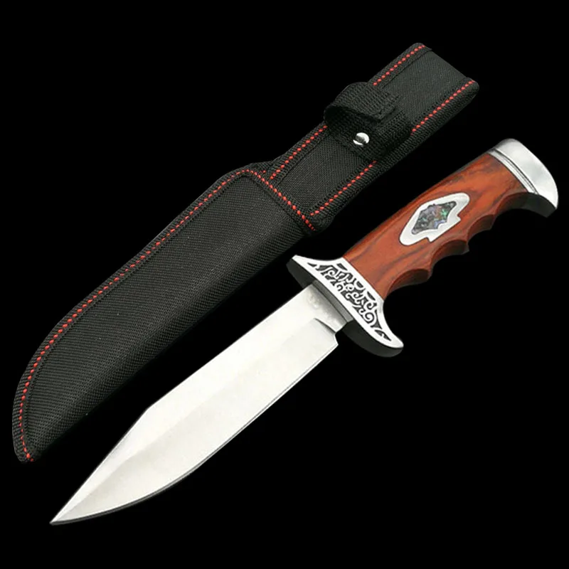 A (Nylon Sheath) Mengoing 7Cr13Mov Стальной Охотничий Нож с фиксированным лезвием, стальные рукавицы, ножи с деревянной ручкой, кожа/нейлоновая оболочка - Цвет: A (Nylon Sheath)