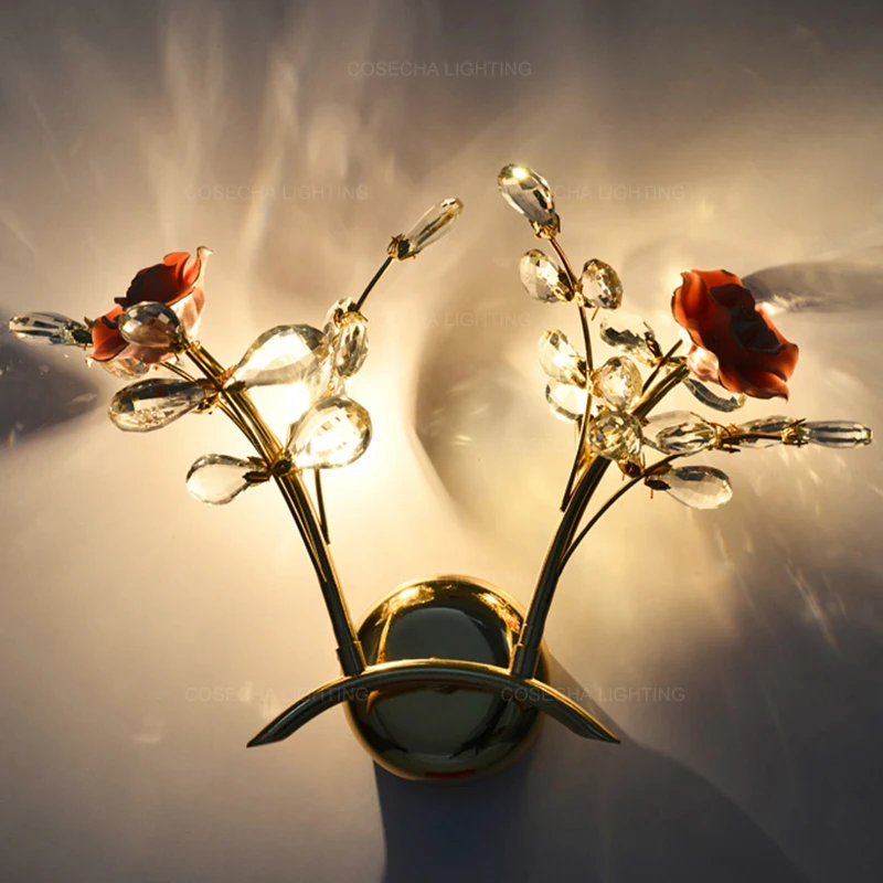 Керамический Настенный светильник бра украшенный цветами для девочек