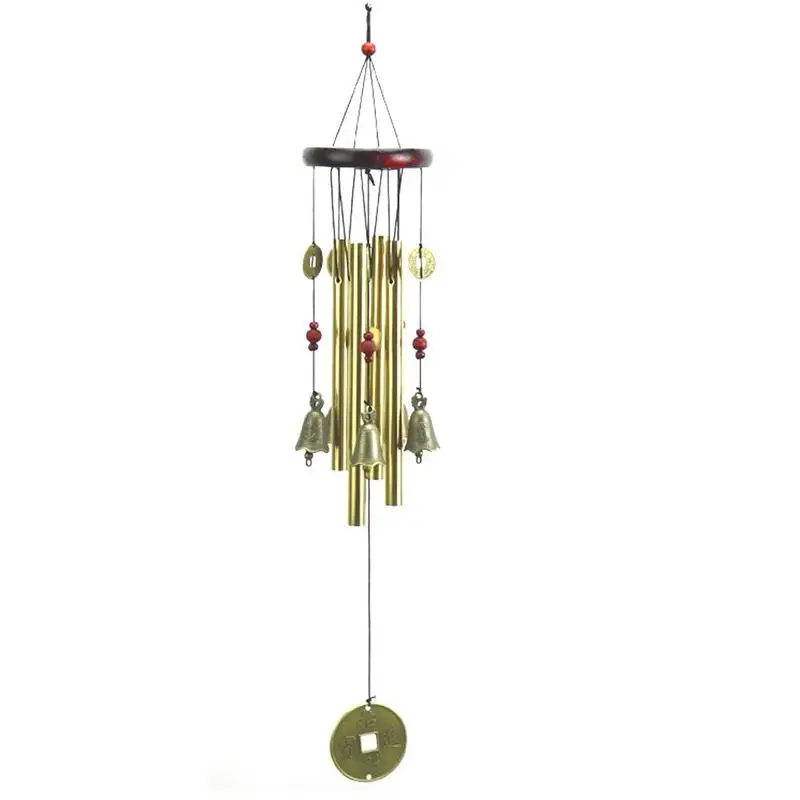 Chinese Traditional Wind Chime 6 Pipes 5 Bells and Bronze Windchime Wood Base for Outdoor Patio Garden Home Decor | Дом и сад