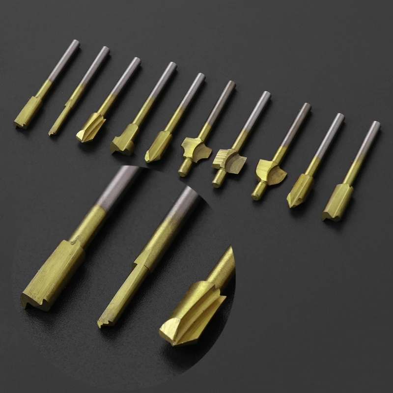 10 шт. Титан маршрутизатор древесины резцы для фрезы подходит Rotary Tool Set 1/8 \ "для