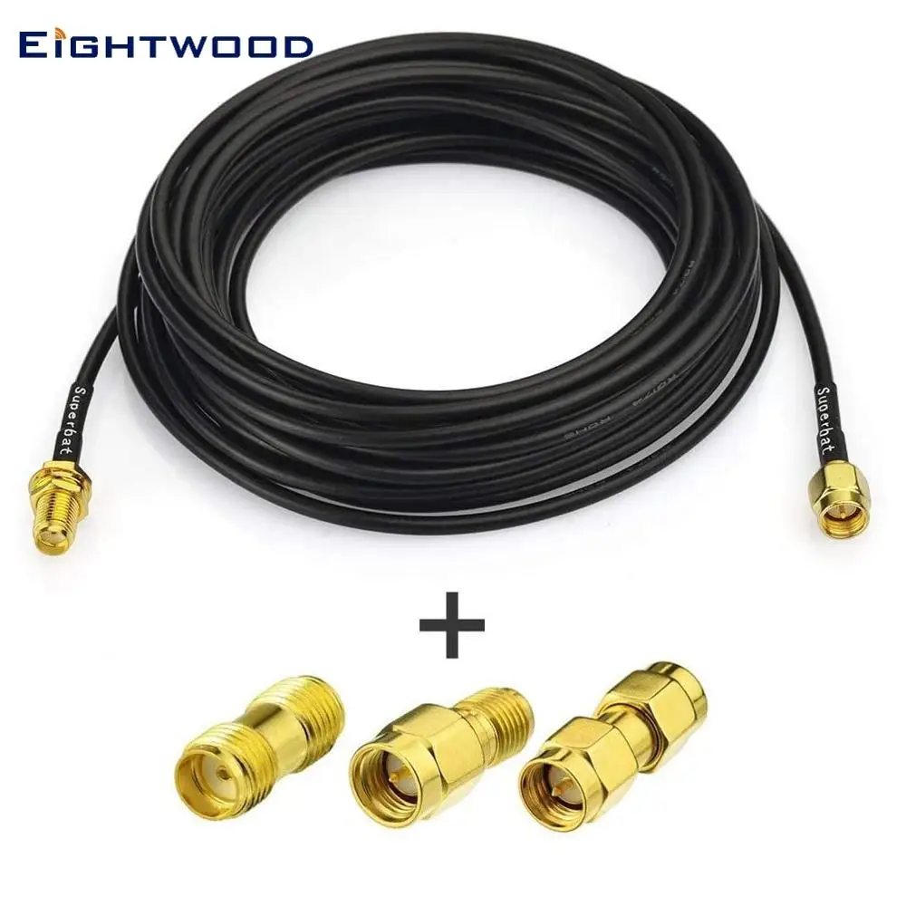 

Eightwood SMA Male to SMA Female Bulkhead RG174 15ft + 3pcs SMA Adapter Kit for SDR Equipment Ham Radio 3G 4G LTE Router Antenna