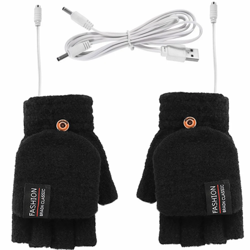 

Electric Heating Gloves 2 Side Heating Convertible Fingerless Gloves Knitted Gloves Adjustable Heat Winter Waterproof Riding Ski