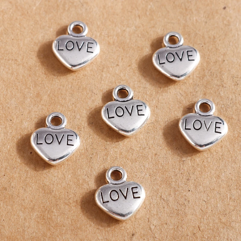 

20pcs 10*12mm Plated Metal Alloy Love Heart Pendant Charms Antique Silver Color Charms for Jewelry Making DIY Necklace Bracelets