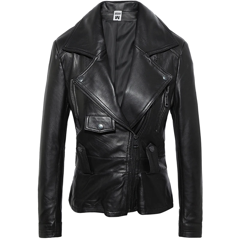 New 2022 Women's Genuine Sheepskin Lambskin Natural Leather Motor Coat & Jacket for Female Lady Spring Autumn Clothing XXXXL 4XL