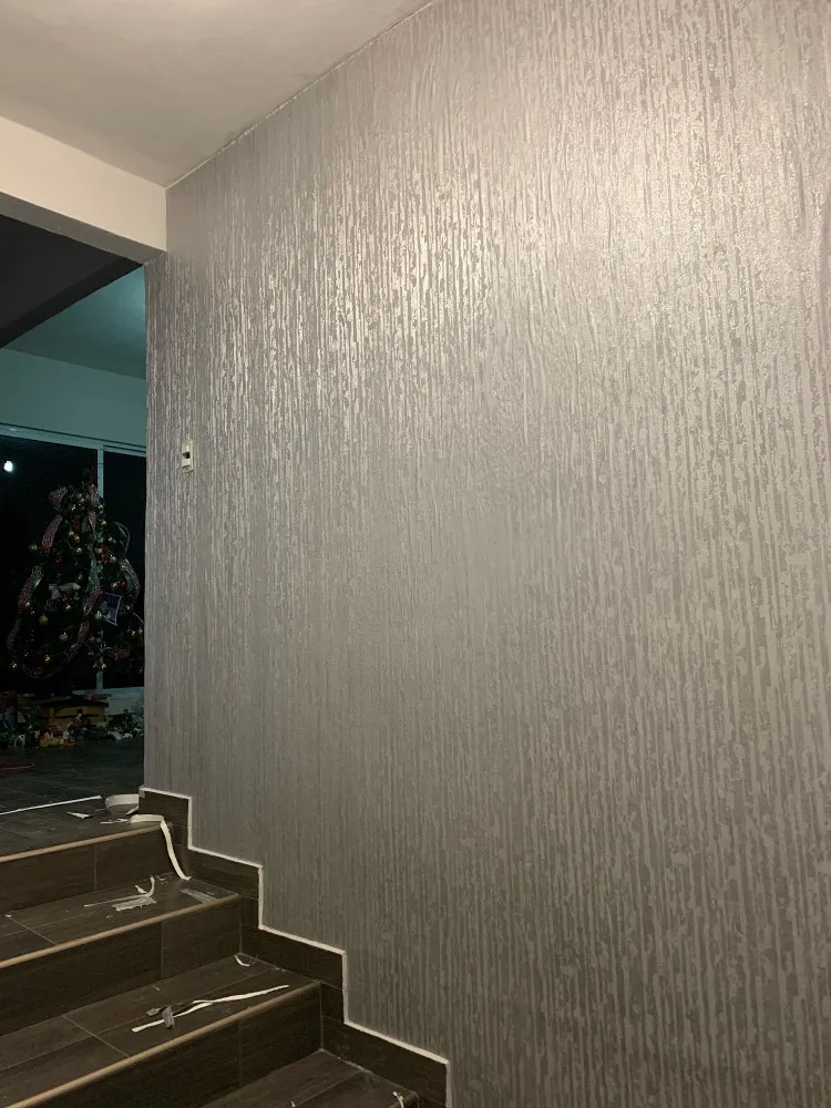 

Industrial Texture Plain Wallpaper Roll Metallic Glitter Silver Shiny Vinyl Wall Paper Bedroom Hallway Home Decoration