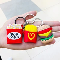 keychain hamburger popcorn french fries key chain bag car pendant creative cartoon female small gift fashion