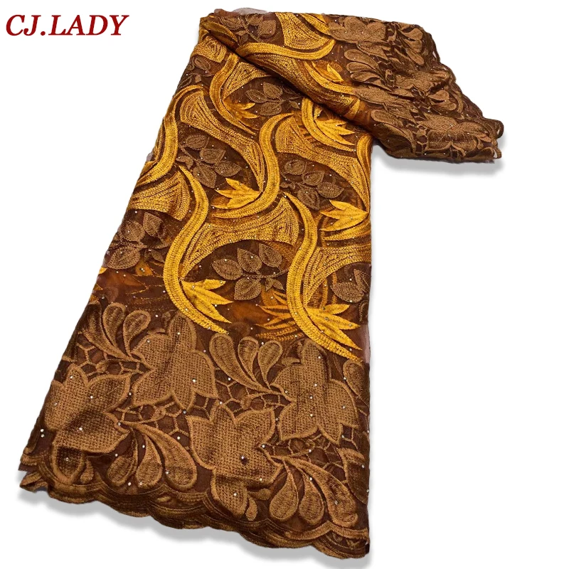 

Новинка 2021, французское Тюлевое нигерийское Сетчатое кружево, африканская сетка с блестками, кружевная ткань высокого качества для женског...