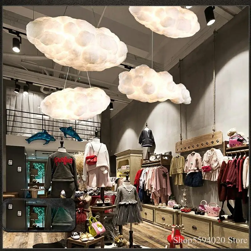 

Modern Clouds Pendant Light Floating Hanging Light Silk Cotton White LED Bulbs Cord Pendant Knob Switch E27 Hand Knitted Parlor