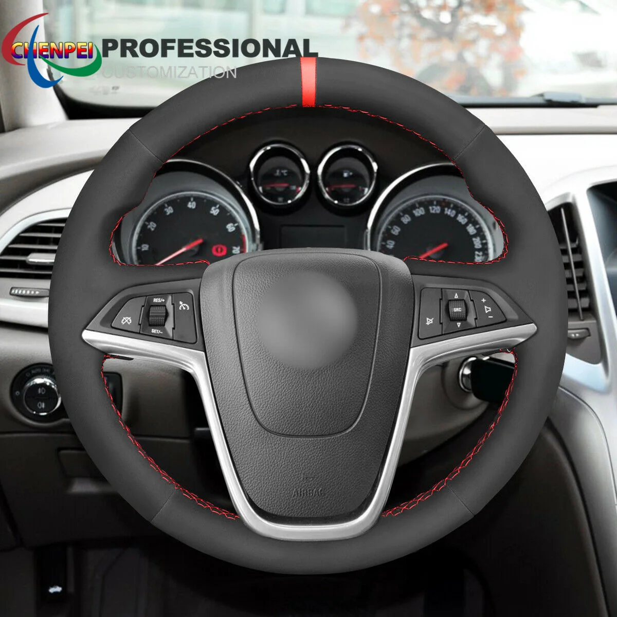 

DIY Hand-Sewn Non-Slip Black Synthetic Suede Car Steering Wheel Cover For Buick Encore Verano Cascada Car Interior Accessories