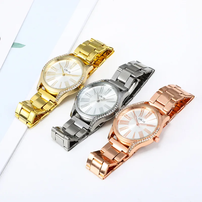 

Nice PopExplosive Business Casual Fashion Steel Belt Diamond menS Watch Simple Bilateral Diamond Roman Numeral Quartz Watch