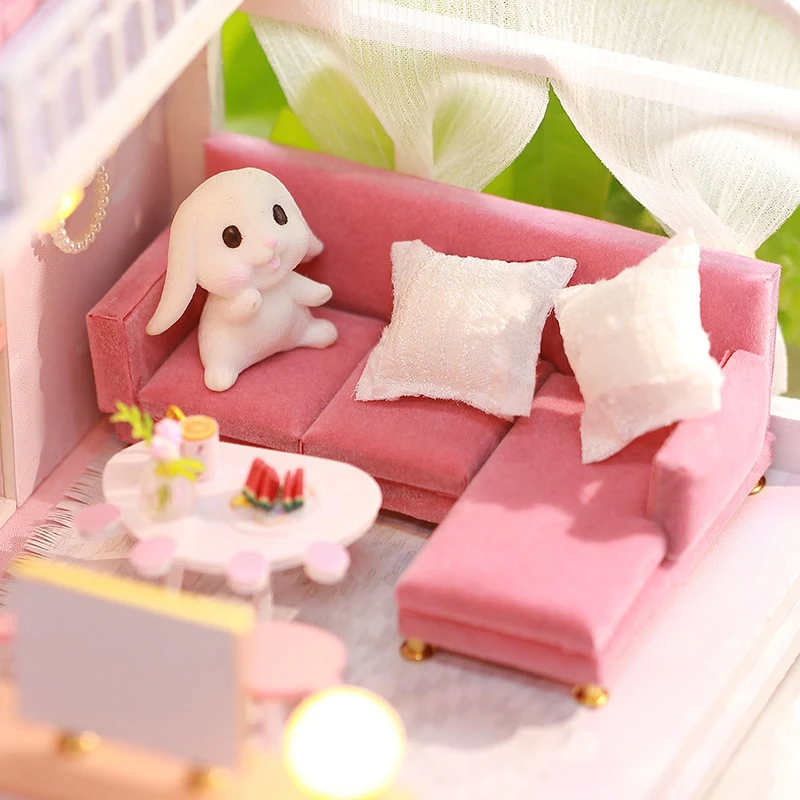 

DIY Doll House Miniature 3D Wooden Dollhouses Set Furniture Kit with LED & Dust Cover Toys for Children Gift