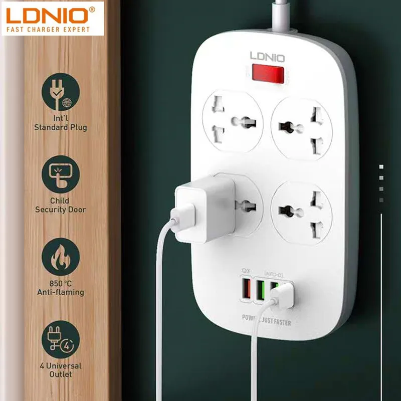 Удлинитель электрический LDNIO 2500 Вт 4 USB порта 10 А 2 м|Коннекторы и разъёмы| |