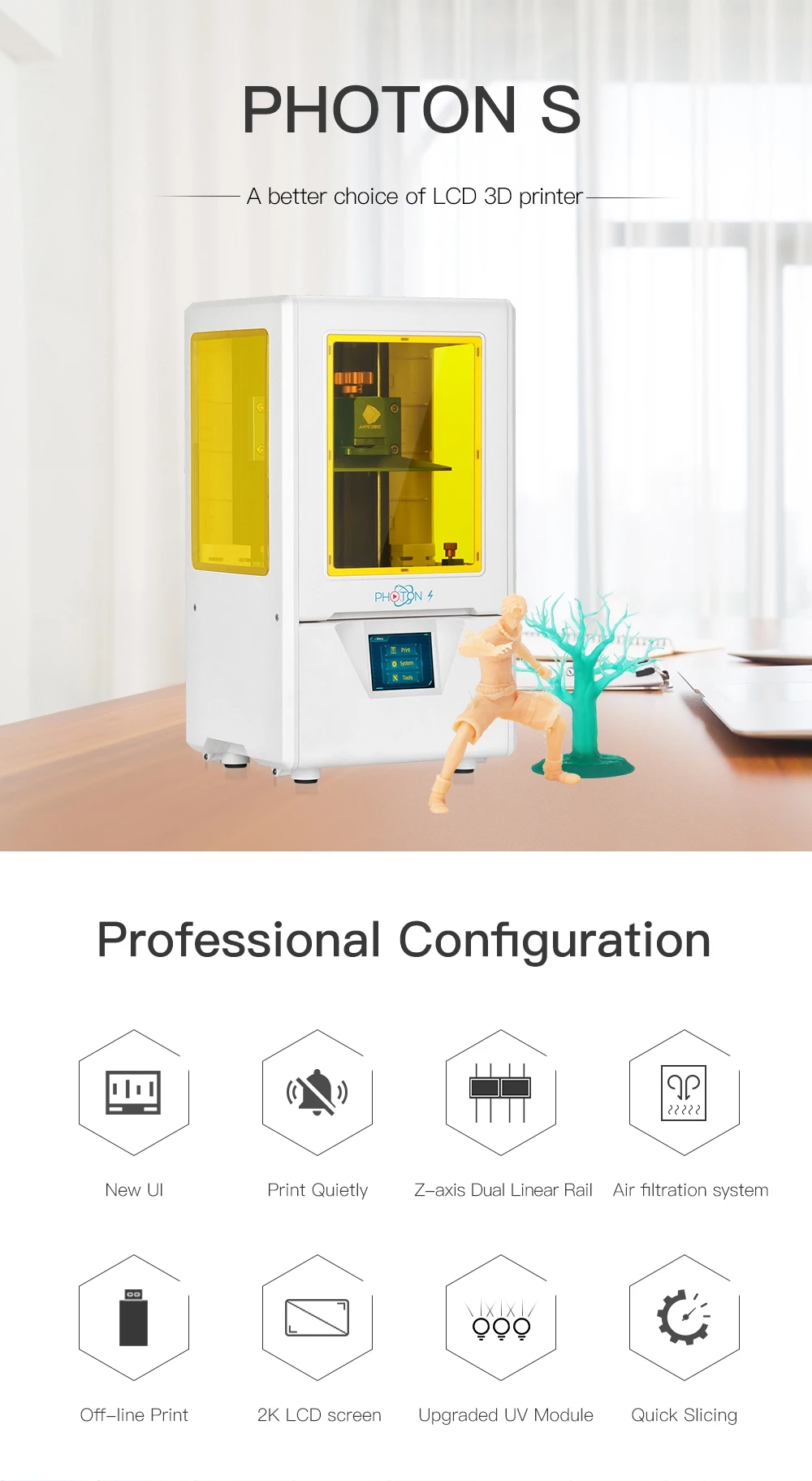 Anycubic Photon S 3d принтер SLA Быстрый срез 2 к экран 405nm УФ светильник Настольный impressora 3d принтер комплект УФ принтер impresora 3d