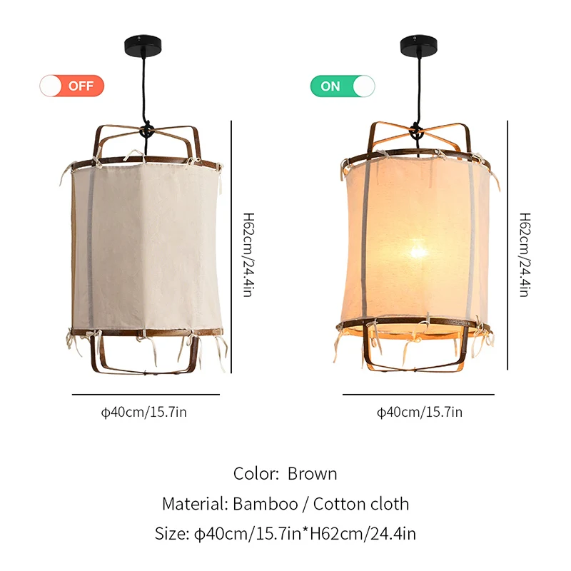 Brown cotton H62cm Скандинавские минималистичные подвесные светильники, осветительная льняная черная/белая бамбуковая Подвесная лампа для столовой, гостиной, спальни, Подвесная лампа - Цвет корпуса: Brown cotton H62cm
