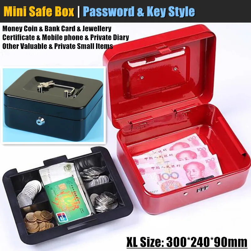 

XL:30x24cm Metal Mini Safe Box Hidden Secret Safe Key Lock Money Coin Bank Card Jewellery Private Diary Storage Password Locker