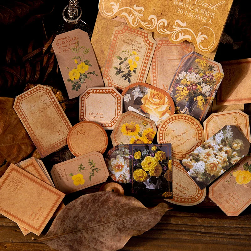 

60PCS/Bag Forest Imprint Series Flower and Plant Border Handbook Material Decorative Stickers Diary Scrapbooking Label Sticker