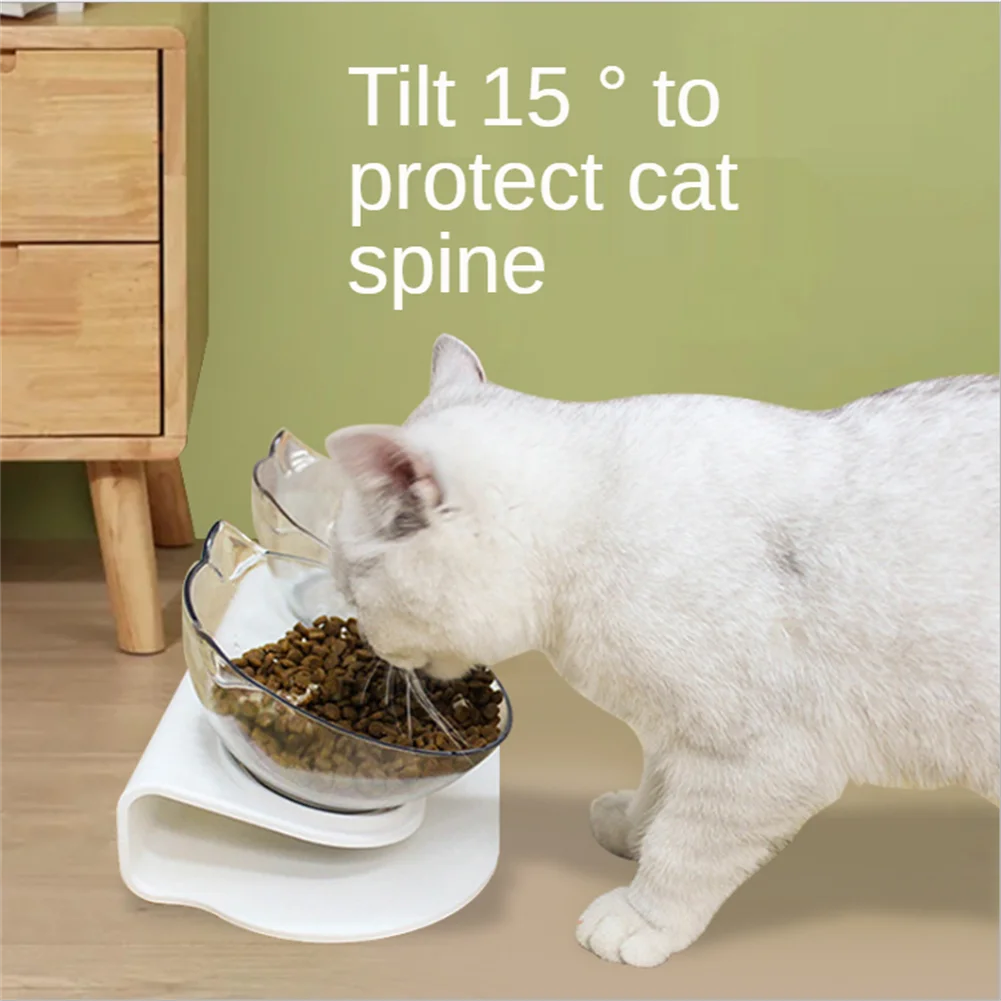 

Cat Bowl Transparent Cat Ears Double Bowl Neck Guard Oblique Mouth Cat Dog Drinking Water Feeding Bowl Pet Bowl Pet Supplies