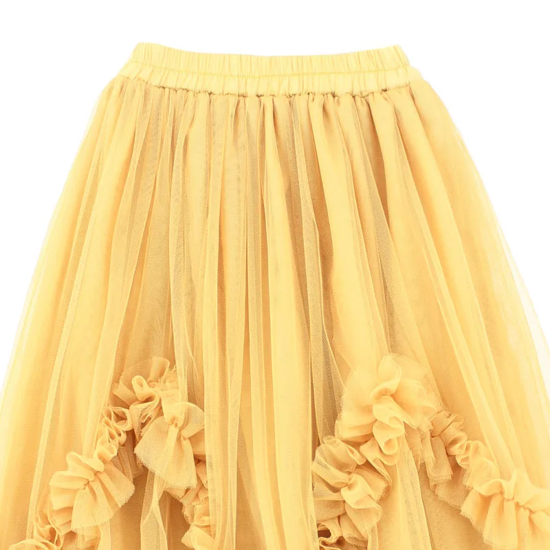 Уникальная детская розовая черная желтая юбка-пачка с оборками летние длинные