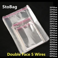 stobag 100pcs clear self adhesive cello cellophane bag self sealing plastic bags clothing jewelry packaging candy opp resealable