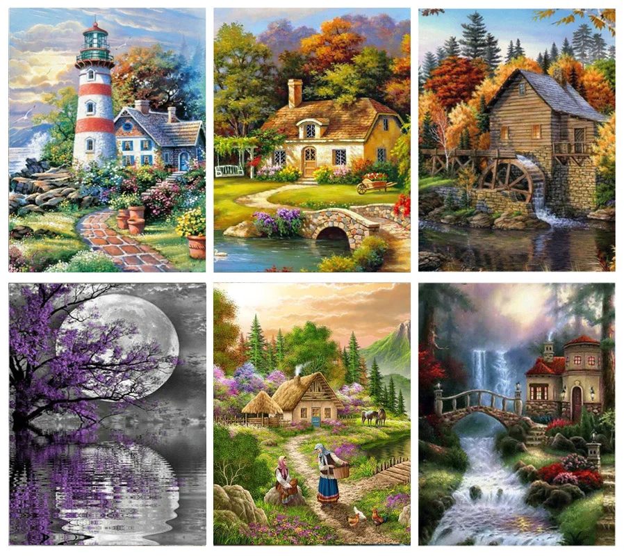 

DIY 5D Diamond Painting Waterfall Cross Stitch Scenery Full Round Drill Aurora Lake Diamond Embroidery Art Wall Home Decor Gift