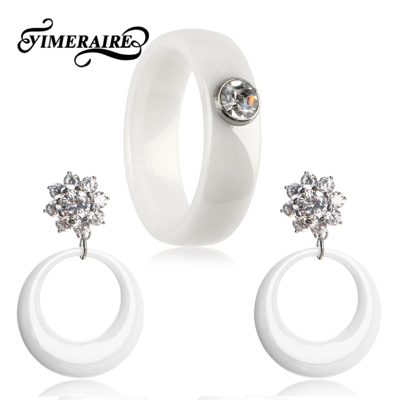 TUHE Классические черно белые керамические ювелирные наборы большие полые круглые