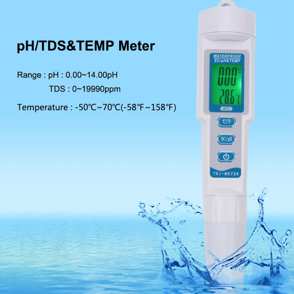 

Measurement Multifunction PH EC Tester Pen Temperature Tool Conductivity Water Quality PH Meter 3 In 1 983