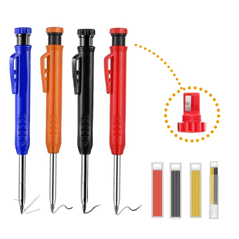

Solid Carpenter Pencil Set with 7 Refill Leads Built-in Sharpener Deep Hole Mechanical Pencil Marker Tool Woodworking Marker Set