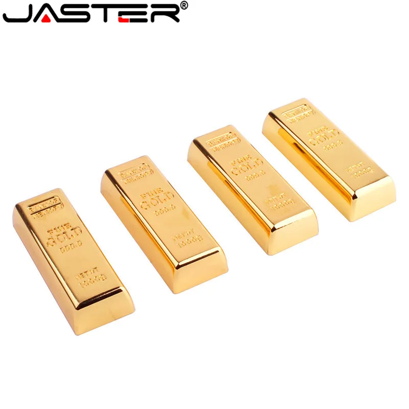 

JASTER Gold Bullion Model USB 2.0 Flash Drive Golden Bar Pen Drive 4GB 8GB 16GB 32GB 64GB 128GB Metal Flash Memory Stick Gifts