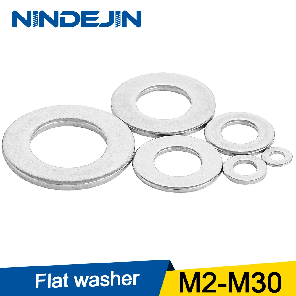 NINDEJIN 1-100 шт плоская шайба M2 M2.5 M3 M4 m5 m6 m8 m10 m12 M14 M16 M18 M20 Нержавеющая сталь шайбы плотная шайба прокладки DIN125